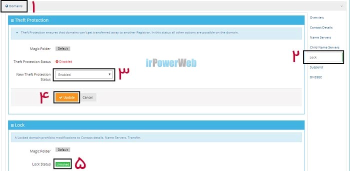 نحوه فعالسازی قفل دامنه در رجیسترار Web Werks